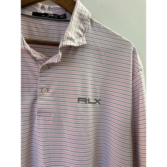 RLX Ralph Lauren Mens Polo Shirt Extra Large Pink White Performance Golf Stretch - Picture 2 of 8